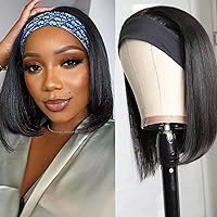 Headband Wig Human Hair Straight Head Band Wigs for Black Women Easy Wear and Go Glueless Half Wigs Short Bob None Lace Made of 150% Density 100% Brazilian Virgin Human Hair Natural Color 12 Inch