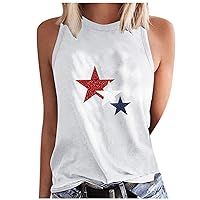 4th of July Tank Tops for Women USA Flag Stars Print Sleeveless Shirt Summer Casual Loose Fit Patriotic Tees Vest