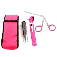 Student Home Use Led Bright Light Ent Diagnostic Otoscope Pocket Size Pink Plus Alligator Ear Nose Forceps Plus 1 Extra Replacement Bulb Plus 10 Speculas