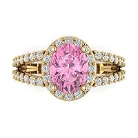 Clara Pucci 2.34 ct Oval Cut Solitaire W/Accent Halo split shank Pink Simulated Diamond Anniversary Promise Bridal ring 18K Yellow Gold