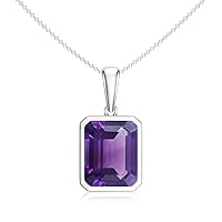 Natural Amethyst Emerald-Cut Pendant Necklace for Women in Sterling Silver / 14K Solid Gold/Platinum