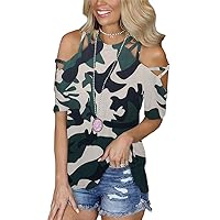 Off The Shoulder Tops for Women Sexy Short Sleeve Strappy Cold Shoulder T-Shirt