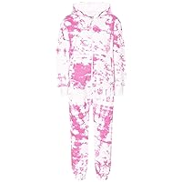 Fleece All In One for Kids Jumpsuit Pink Tie Dye Printed Comfy Gifts for Children Girls Age 5-13 Years