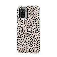 BURGA Phone Case Compatible with Xiaomi Redmi Note 10S - Hybrid 2-Layer Hard Shell + Silicone Protective Case -Black Polka Dots Pattern Nude Almond Latte - Scratch-Resistant Shockproof Cover