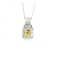 .95 TCW Yellow Sapphire & Diamond Box 18k White Gold Pendant w/ 16