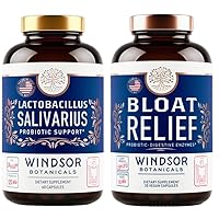 WINDSOR BOTANICALS Bloat Relief and Lactobacillus Salivarius Probiotic Capsules - Oral and IBS Support Bundle