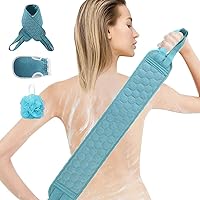 Exfoliating Back Scrubber & Exfoliating Sponge Pad Set for Shower, 3 Pieces Bath Shower Scrubber for Men and Women, Luffa Scrubber to Deep Clean Relax Your Body, 33 Inch Long( MULTI)