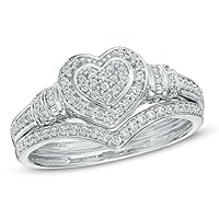 0.33 Cttw Diamond Heart Frame Halo Cluster Frame Bridal Set in 10K White Gold (I-J/I2)