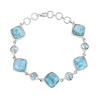 Genuine Larimar & Blue Topaz Gemstone 925 Solid Sterling Silver Bracelet Handmade Jewelry For Girls