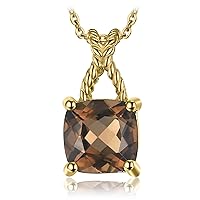 JewelleryPalace Delicate 1ct Cushion Cut Genuine Smoky Quartz Pendant Necklace for Women, 925 Sterling Silver Necklace for Girl, Natural Gemstone Jewellery Gift 18 Inches Chain