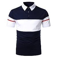 Men's Summer Color Block Striped Short Sleeve Fashion Stitching Polo Shirt Lightweight Collared Golf Tee Top