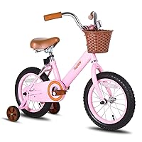 JOYSTAR Vintage Kids Bike with Training Wheels & Basket, 12 14 16 18 20 24 Inch Kids Bicycle for 2-14 Years Girls & Boys (Green, Beige & Pink)