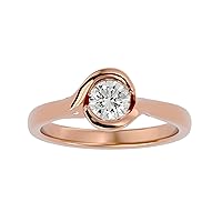 Certified 14K Gold Ring in Round Cut Moissanite Diamond (0.59 ct) Round Cut Natural Diamond (0.01 ct) With White/Yellow/Rose Gold Engagement Ring For Women