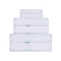 Superior Turkish Cotton Ultra-Plush 6-Piece Towel Set, Ideal for Master Bath, Guest Bathroom, Fast Drying, Shower, Spa, Face/Washcloths, Hand, Bath Towels, Absorbent, Home Basics, White