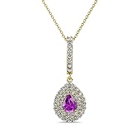 Pear Cut Amethyst & Diamond Halo Pendant Necklace 0.53 ctw 14K Yellow Gold with 18