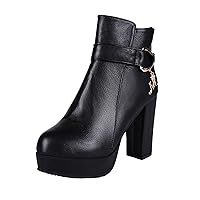 Women Ankle Boots Pointed Toe Chunky High Heels Shoes Chunky Cutout Booties Western Shoes