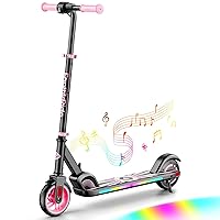 C9 Apex Electric Scooter for Kids Ages 8-12, Bluetooth Music Speaker, Colorful Rainbow Lights, 5/8/10MPH, 5 Miles Range, Adjustable Height, Foldable, Gift for Teens up to 132 lbs