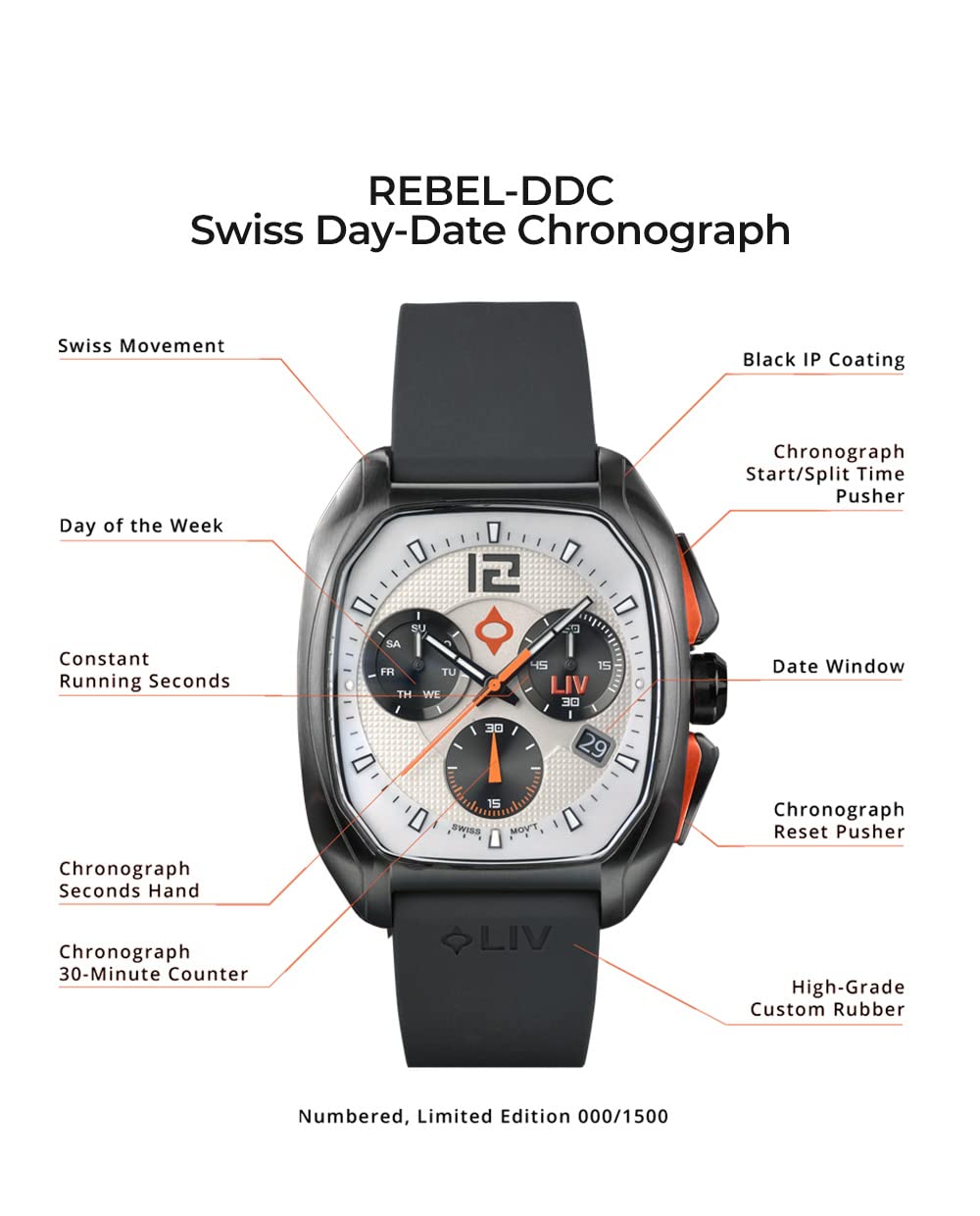 LIV Rebel-DDC Swiss Made Quartz Day-Date Chronograph