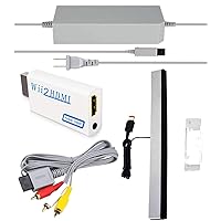 4 in 1 Wii Replacement Cables Set, Wii AC Power Adapter + Wii to hdmi Converter+ Wired Motion Sensor Bar and Composite Audio Video Cable for Nintendo Wii