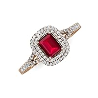 Princess Cut (4.5 mm) 2 1/2 ctw Lab Created Ruby and Diamond Split Shank Women Double Halo Engagement Ring 14K Gold
