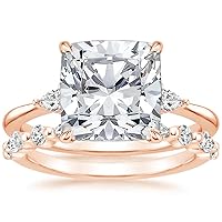 Moissanite Diamond Halo Bridal Ring Sets, 14K Yellow Gold, 5 CT Cushion Cut Center Stone