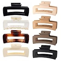 8 Pcs Big Hair Claw Clips，4.1 Inch Rectangle Hair Non-slip Matte Large Clips for Thin Thick Curly,Hair Styling Accessories (black/Champagne/Dark brown/Milky white/Pink/Khaki/Coffee/Light Black)