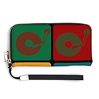 Turntable Music Vinyl Record Dj Women's Wristlet Clutch Purse Handheld Wallet Travel Handbag with Credit Card Holder for Men
