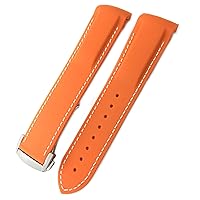Rubber Silicone Watchband for Omega Seamaster GMT Diver 300 Speedmaster Hamilton 19mm 20mm 21mm 22mm Watch Strap (Color : Orange White, Size : 19mm Rose Buckle)