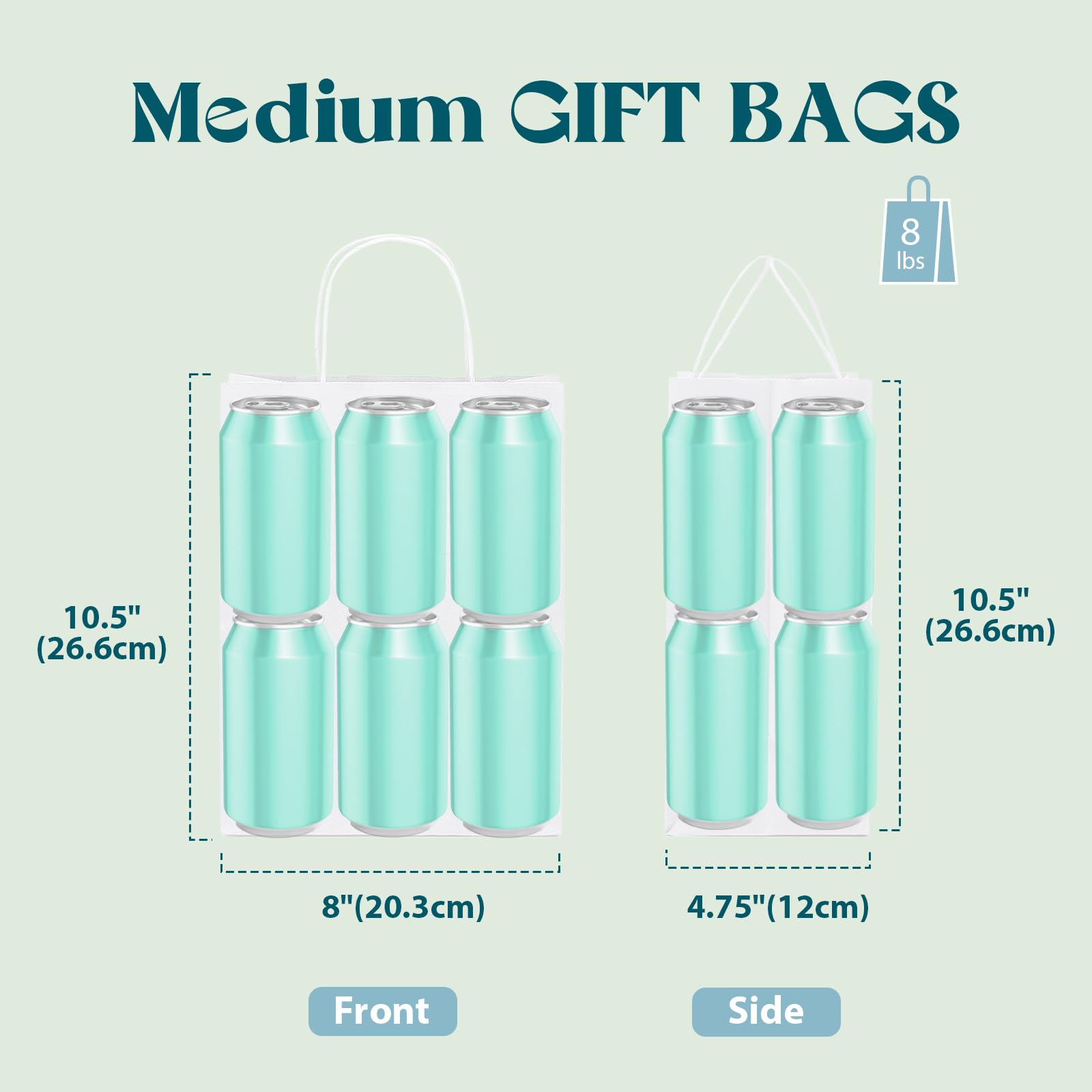 MESHA White Gift Bags 5.25x3.75x8 Inches 50Pcs & 8x4.75x10.5 Inches 50Pcs White Paper Bags with Handles Small Shopping Bags,Wedding Party Favor Bags