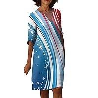 Half Sleeve Dress for Women Trendy Elegant Print V Neck Loose Dress Summer Comfy Beach Vacation Casual Dress