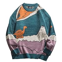 Harajuku Cartoon Little Dinosaur Men Knitted Sweater Winter Vintage Pullover Casual Japanese Streetwear Unisex