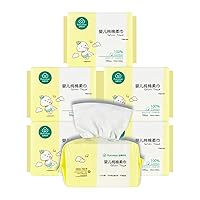 Baby Dry Wipe Cotton Tissue, Wet and Dry Use, Ultra Soft 100% Pure Cotton for Baby Sensitive Skin, Perfect for Diaper Changes, Runny Noses, Drool, Meal Time & Nursing (6-Pack)