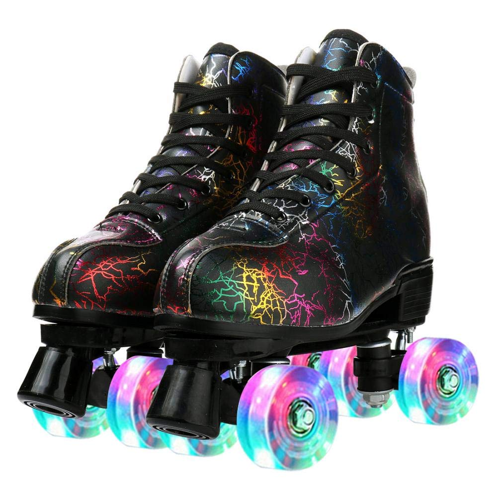 Unisex Roller Skates Double Row Four Wheels High-top Roller Skates Lightning Pattern for Beginners Boys and Girls