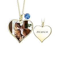 LONAGO Heart Picture Necklace Personalized Custom Person Pet Cat Dog Photo Heart Pendant Necklace with Cubic zirconia Memorial Gift for Women Girls