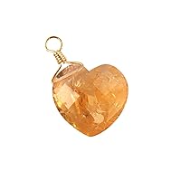 Guntaas Gems 10mm Heart Shaped Faceted Yellow Citrine Pendant Brass Gold Plated Wire Wrapped Healing Crystal Stone Charms DIY Pendant Connectors