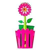 Flower Power 3-piece Sink Caddy Set, Daisy-shaped Dish Brush, Sponge and Fence-shaped Holder with Suction Cup, Pink
