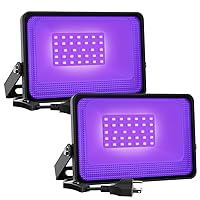 Onforu 2 Pack 30W LED Black Lights, Blacklight Flood Light with Plug, IP66 Waterproof, for Halloween Party, Glow in The Dark, Stage Lighting, Aquarium, Body Paint, Fluorescent Poster, Neon Glow,Black