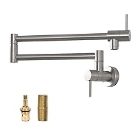 Lordear Pot Filler Faucet Brushed Nickel Finish,Commercial Wall Mount Stove Kitchen Faucet,Stainless Steel Pot Filler Folding Faucet Over Stove, Kitchen Pot Faucet with Double Joint Swing Arms