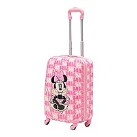 FUL Disney Minnie Mouse 21 Inch Kids Carry On Luggage, Hardshell Rolling Suitcase with Spinner Wheels, Pink-Bows