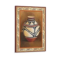 Vintage Southwest Pottery African Clay Pot Porcelain Poster Abstract Art Poster (1) Canvas Painting Wall Art Poster for Bedroom Living Room Decor 12x18inch(30x45cm) Frame-style