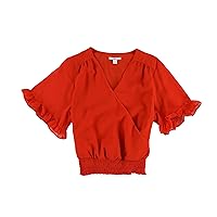 Womens Surplice Ruffle Pullover Blouse, Red, Medium