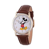 DISNEY Women's Mickey Mouse Analog-Quartz Watch with Leather-Synthetic Strap, Brown, 18 (Model: W002756)