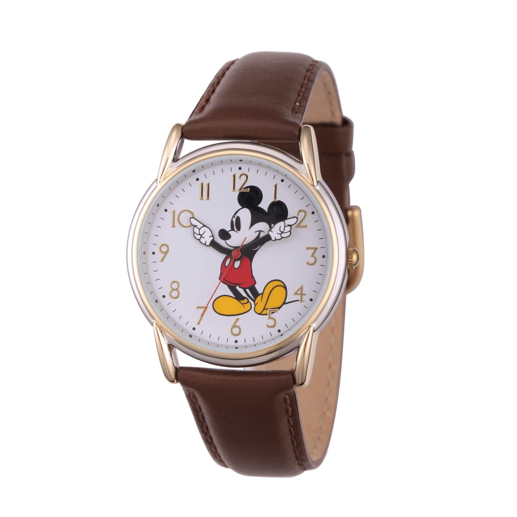 Disney Mickey Mouse Adult Classic Cardiff Articulating Hands Analog Quartz Leather Strap Watch