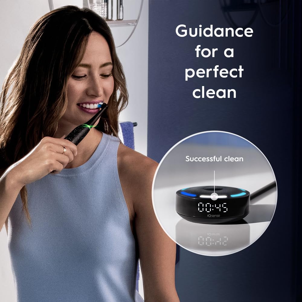 Oral-B iO Series 10 Rechargeable Electric Powered Toothbrush with iO Sense Charger and 4 Replacement Brush Heads, Black