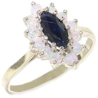 925 Sterling Silver Natural Sapphire and Opal Womens Cluster Ring - Sizes 4 to 12 Available