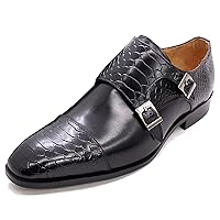 Men's Fashion Classic Genuine Leather Double Buckle Monk Strap Loafers Tuxedo Dress Formal Shoes
