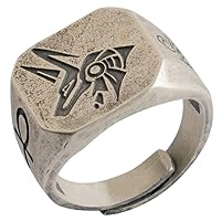 Vintage 925 Sterling Silver Egypt Gods Pharaoh's Guards Anubis Horus Ring Engraved The Eye of Horus and Ankh Cross for Men Women Open and Adjustable