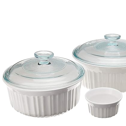 CorningWare French White 10-Pc Ceramic Bakeware Set with Lids, Chip and Crack Resistant Stoneware Baking Dish, Microwave, Dishwasher, Oven, Freezer and Fridge Safe