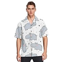 Cartoon Hippopotamus Hippo Stars Mens Button Down Shirt Men Casual Short Sleeve Hawaiian Shirts Aloha Shirt S