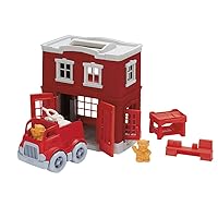 Green Toys Fire Station Playset - 8 Piece Pretend Play, Motor Skills, Language & Communication Kids Role Play Toy. No BPA, phthalates, PVC. Dishwasher Safe, Recycled Plastic, Made in USA.